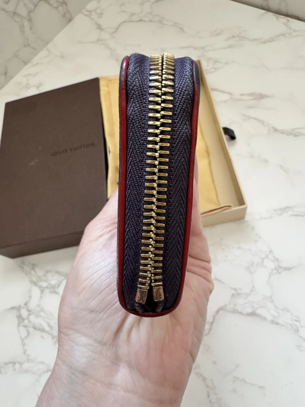 Louis Vuitton Zippy Wallet Empreinte Marine Rouge Navy Red Box, Dust Bag, Bag